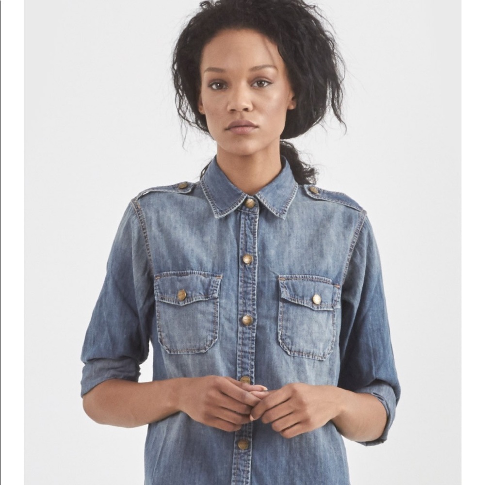 Current / Elliot Lightweight Denim Button Down Top - image 2